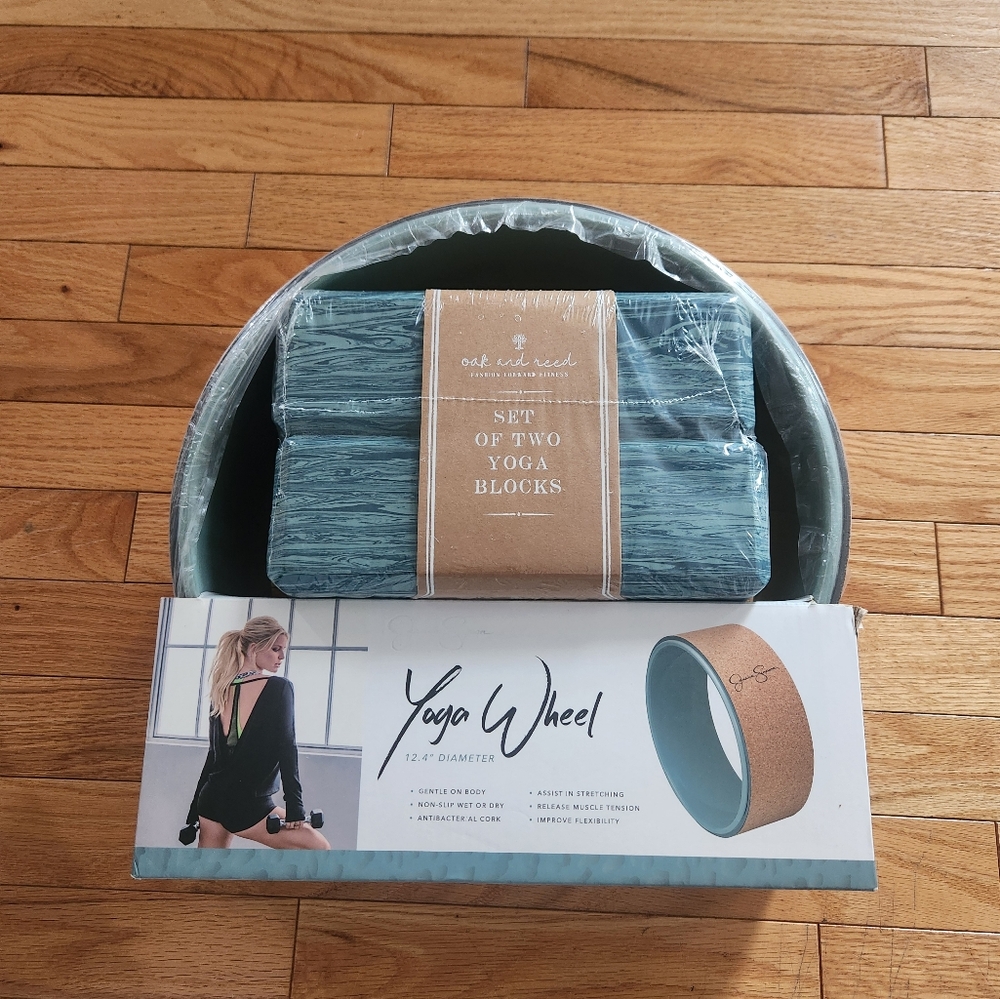 Sage Green Yoga Blocks And Wheel